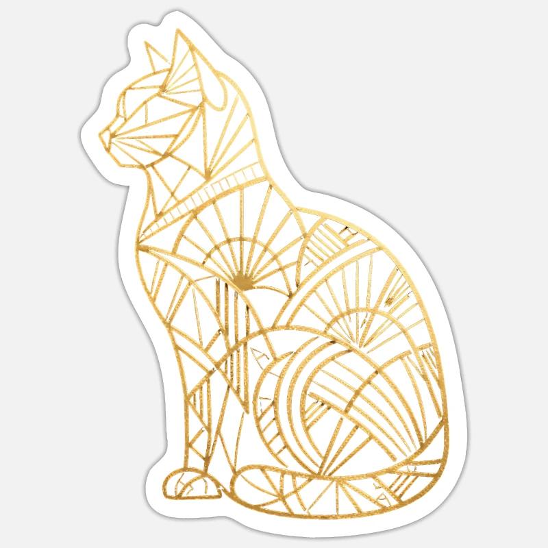Chat d’or Art déco - Sticker taille S (10 x 10 cm) - blanc mat