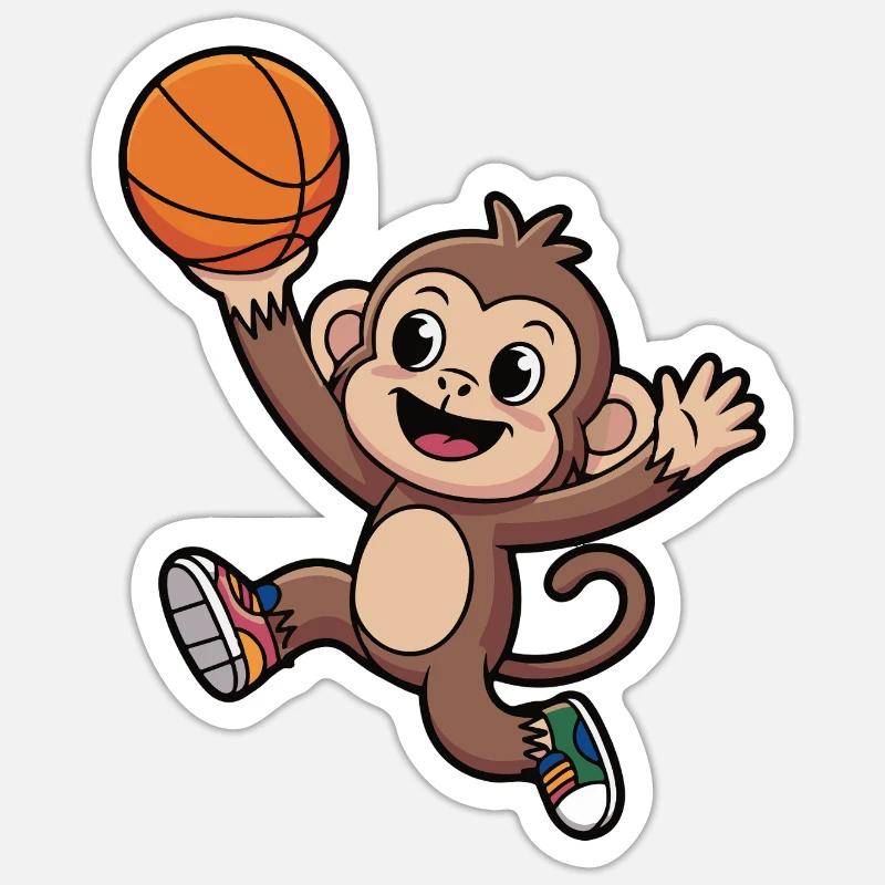 Basket en dunking singe - Sticker taille S (10 x 10 cm) - blanc mat