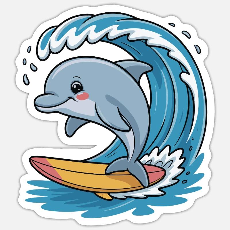 Dolphin Surfer on Wave Magic - Sticker size S (10 x 10 cm) - white matte