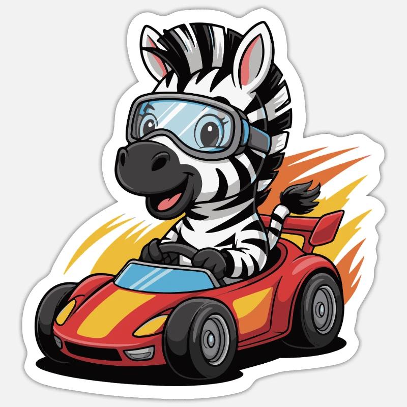 Kart de course Zebra avec lunettes de sécurité Sticker taille S (10 x 10 cm)