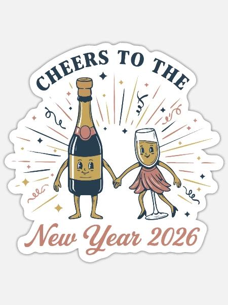 Prost auf die Silvesterfeier 2026! - Sticker Größe S (10 x 10 cm) - Mattweiß