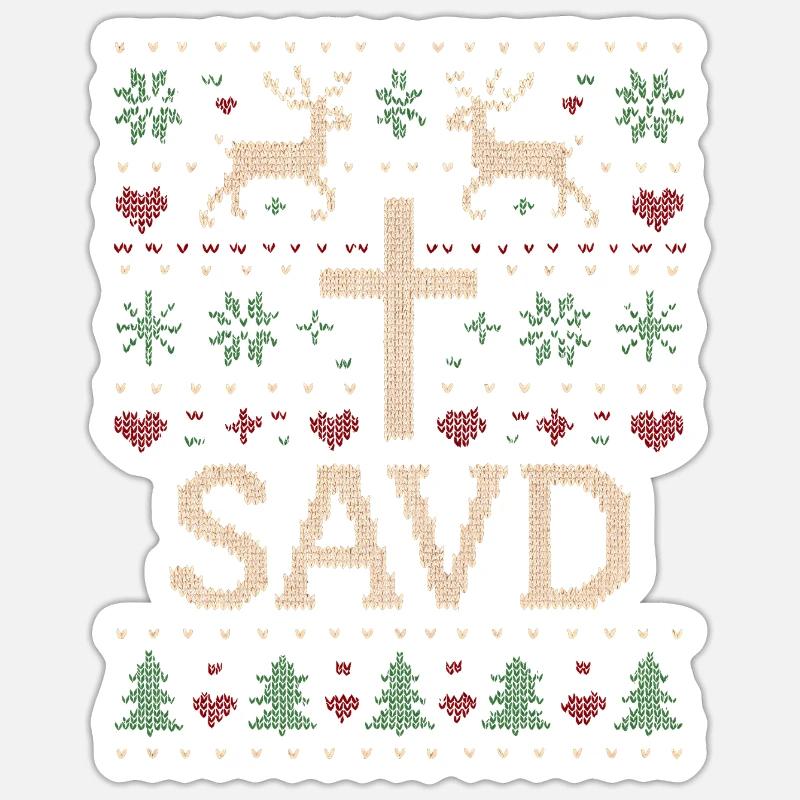 Weihnachtspullover gerettet Christlicher Glaube Je Sticker Größe S (10 x 10 cm)