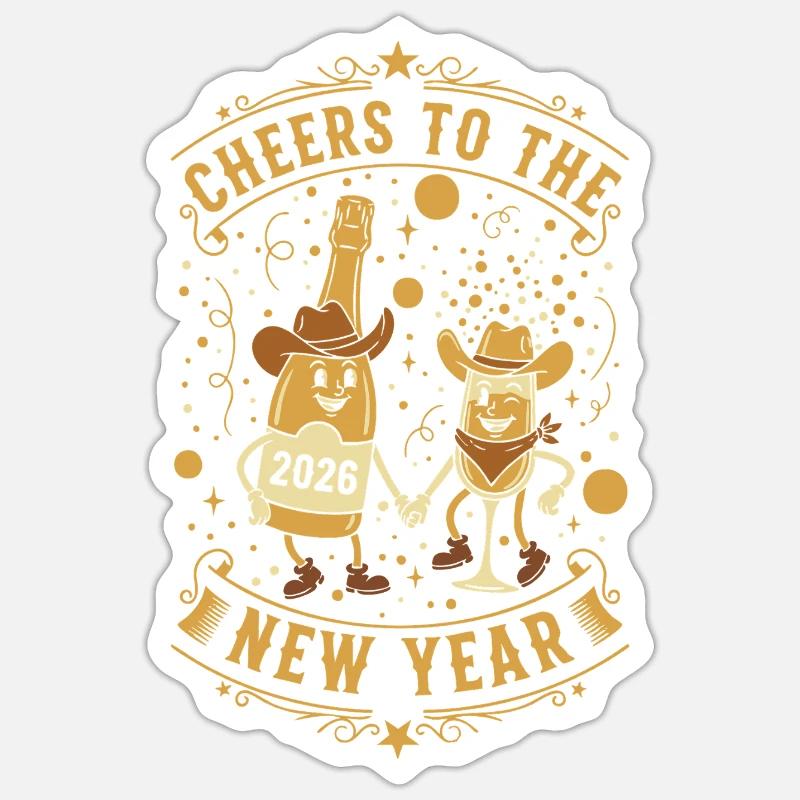Prost auf die Neujahrsfeier 2026 - Sticker Größe S (10 x 10 cm) - Mattweiß