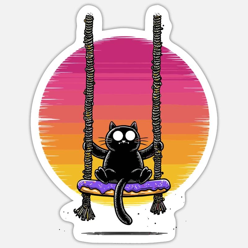 Cat on Swing Sunset - Sticker size S (10 x 10 cm) - white matte