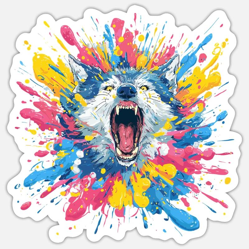 Wolfsruf in Farbschleuder - Sticker Größe S (10 x 10 cm) - Mattweiß