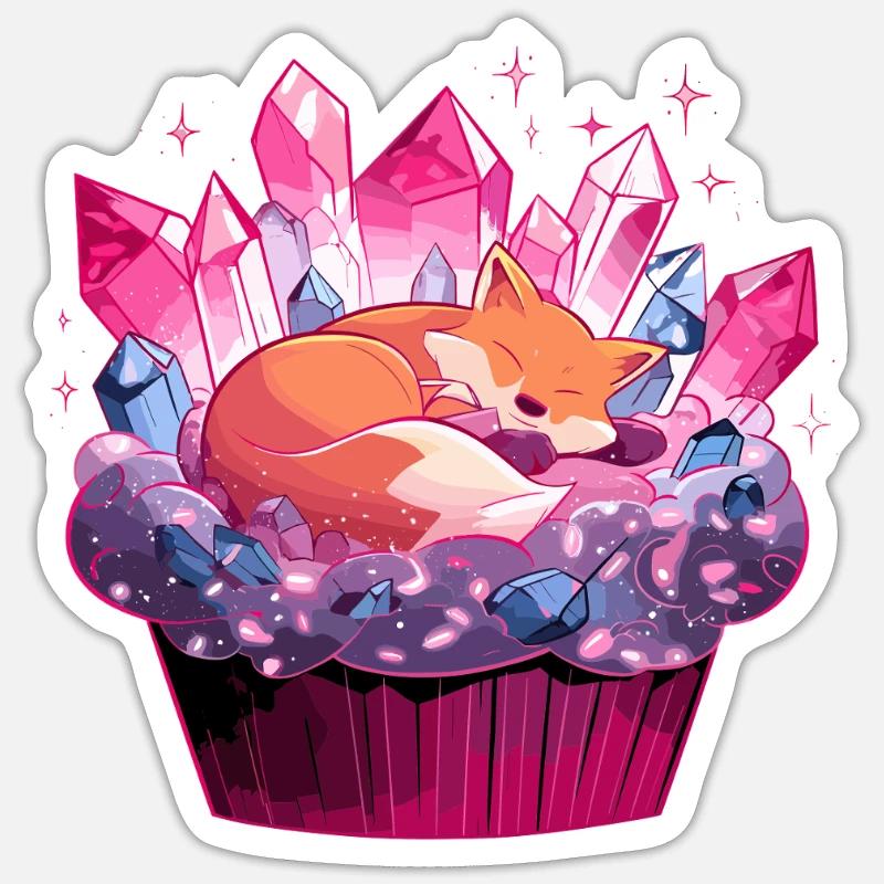 Cuddly fox in crystal cupcake - Sticker size S (10 x 10 cm) - white matte