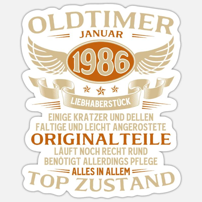 40. Geburtstag Geschenk Oldtimer Januar 1986 - Sticker Größe S (10 x 10 cm) - Mattweiß