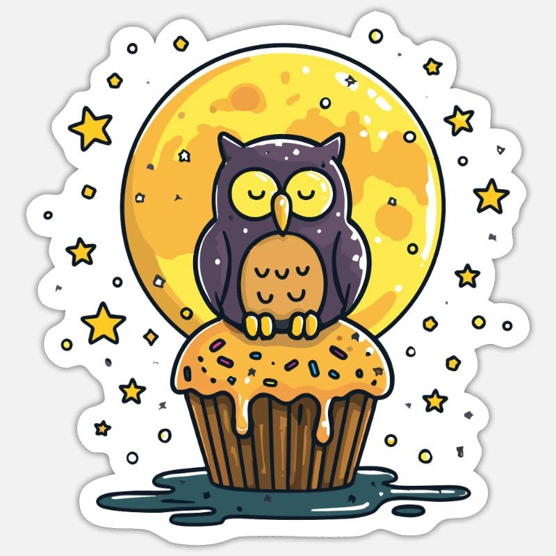 Night Owls Cupcake - Sticker size S (10 x 10 cm) - white matte