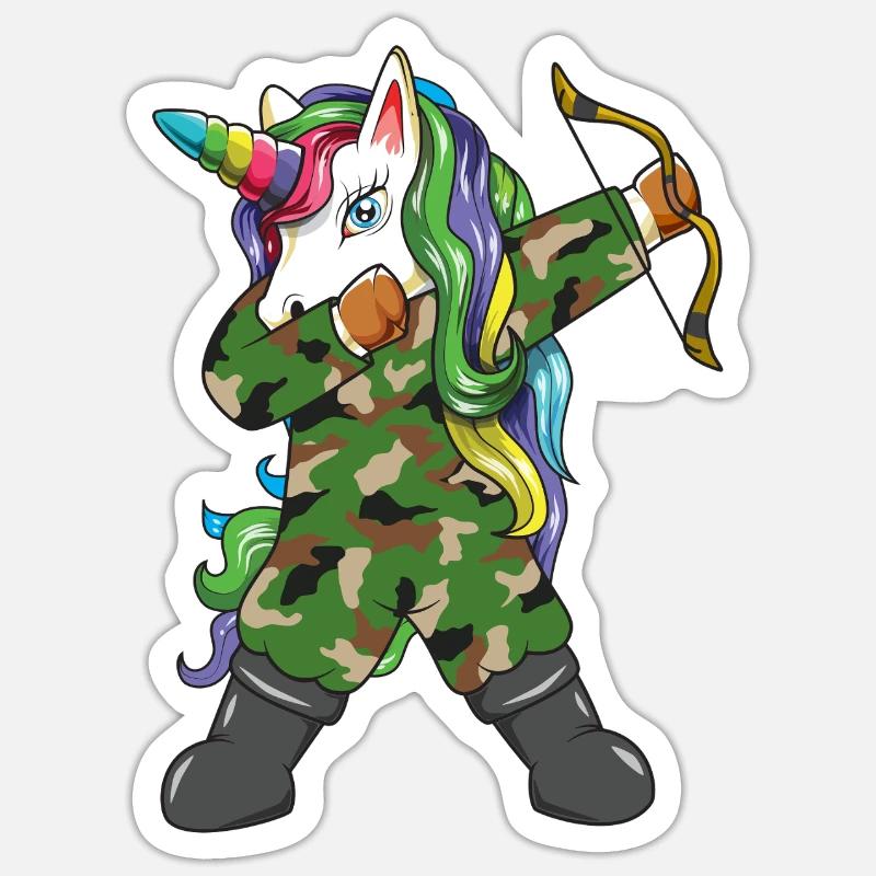 Dabbing: Einhornjäger, Tarnung, Bogenschütze, Bogenjäger, Bogenjäger, Sticker Größe S (10 x 10 cm)