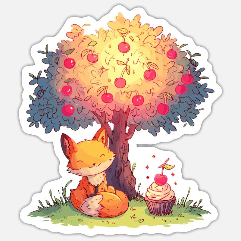 Fuchs am Apfelbaum mit Cupcake Sticker Größe S (10 x 10 cm)