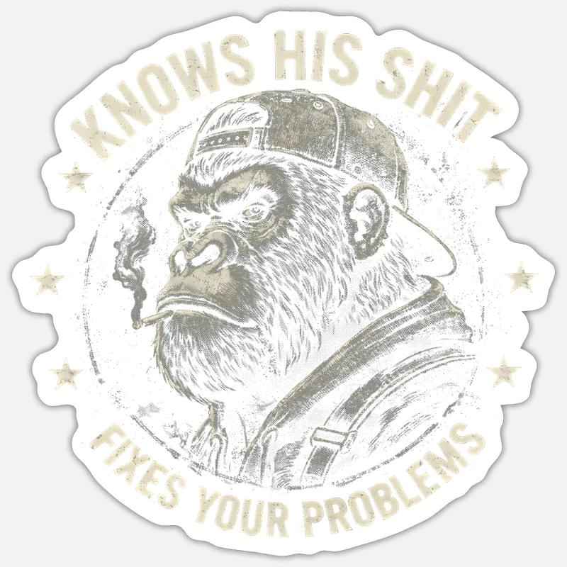 Gorilla Fixer: Problem-Solver Attitude - Sticker Größe S (10 x 10 cm) - Mattweiß