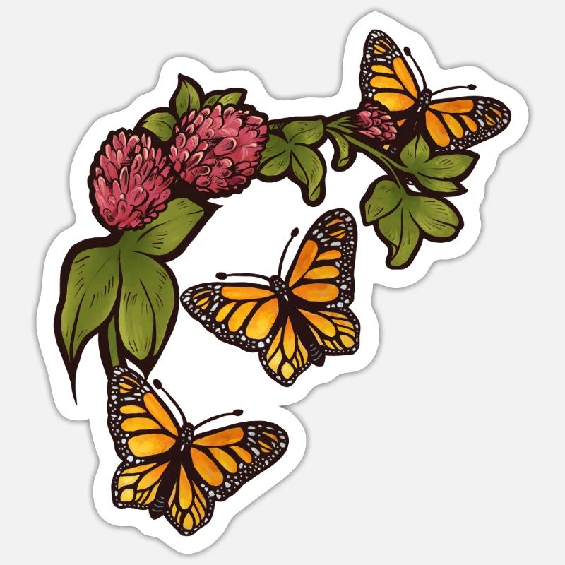 Jardin des Fleurs du Monarque - Sticker taille S (10 x 10 cm) - blanc mat