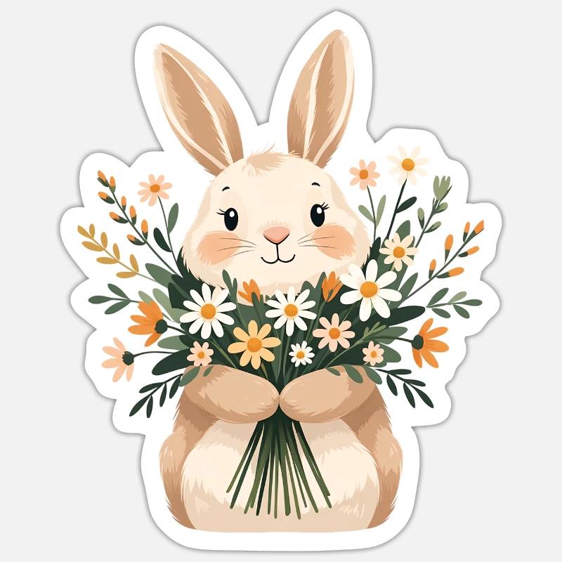 Bunny with spring bouquet Sticker size S (10 x 10 cm)