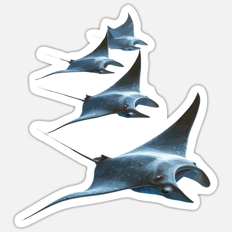 Manta Ray, Devil Ray, Stingray, Diver - Sticker size S (10 x 10 cm) - white matte