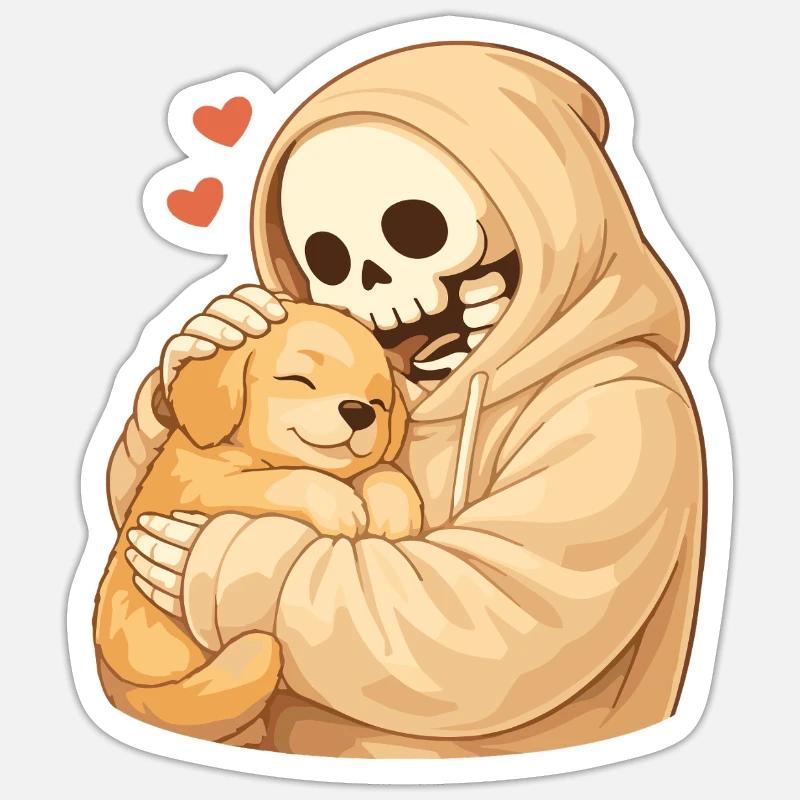 Squelette douillet avec chiot – sécurité - Sticker taille S (10 x 10 cm) - blanc mat