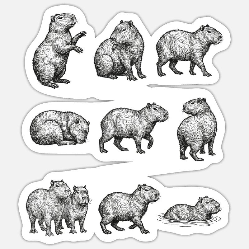 Capybara silhouettes in forest design - Sticker size S (10 x 10 cm) - white matte