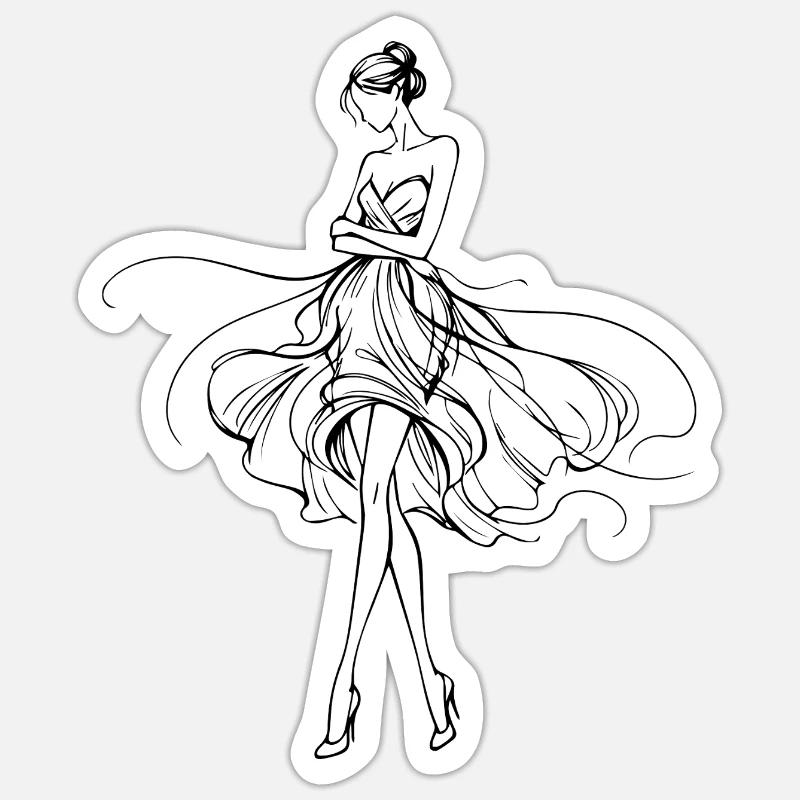 Silhouette fluide en robe de soirée - Sticker taille S (10 x 10 cm) - blanc mat