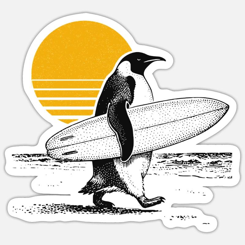 Surfeur Pingouin - Sticker taille S (10 x 10 cm) - blanc mat
