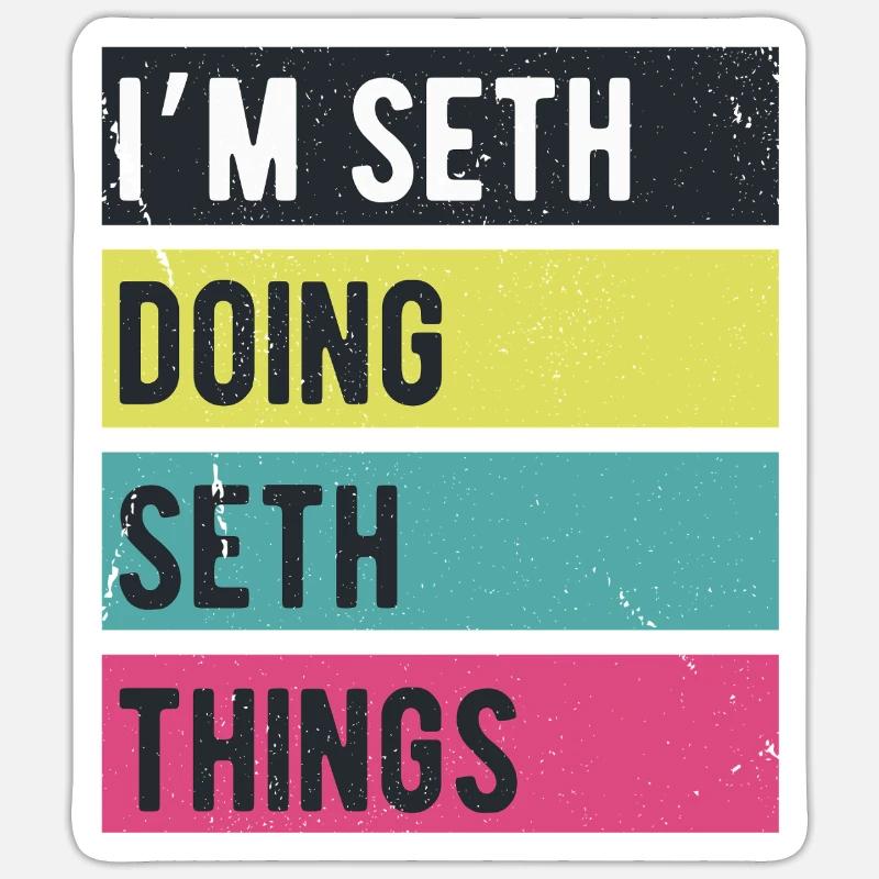 Ich bin Seth und mache Seth-Dinge Retrofarben Sticker Größe S (10 x 10 cm)