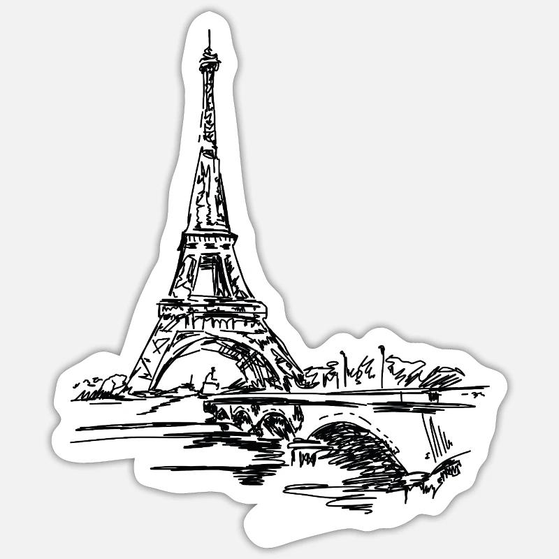 Paris Skyline: Sketchy Eiffel Tower - Sticker size S (10 x 10 cm) - white matte