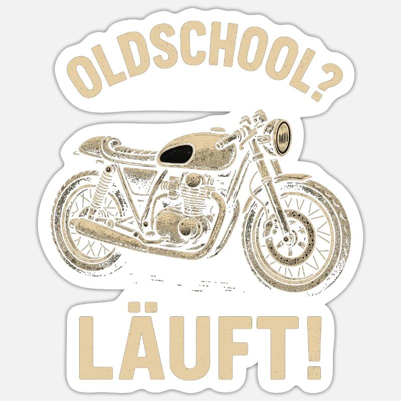 Moto à l’ancienne, motard rétro - Sticker taille S (10 x 10 cm) - blanc mat