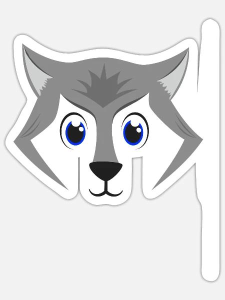 Niedliches Wolfsgesicht Kawaii Graues Holzwolf-Kostüm - Sticker Größe S (10 x 10 cm) - Mattweiß