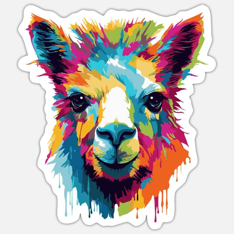 Llama Farbexplosion Popart - Sticker Größe S (10 x 10 cm) - Mattweiß