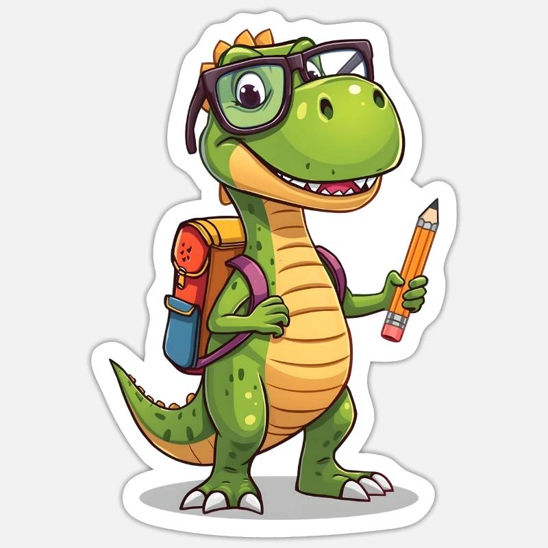 Dino Érudit au crayon - Sticker taille S (10 x 10 cm) - blanc mat