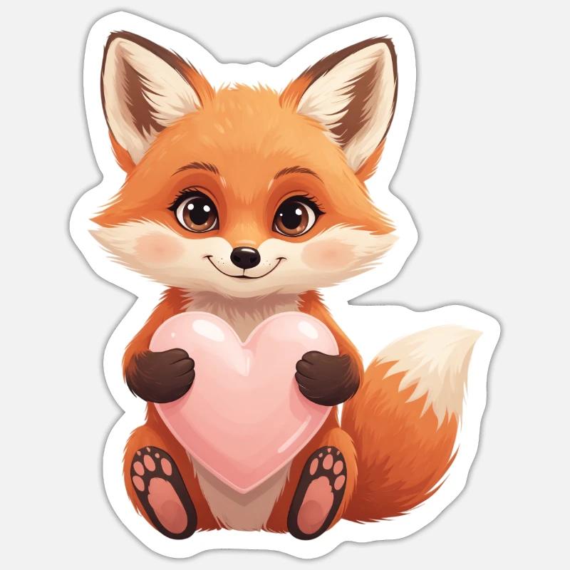 Cute fox with heart - Sticker size S (10 x 10 cm) - white matte