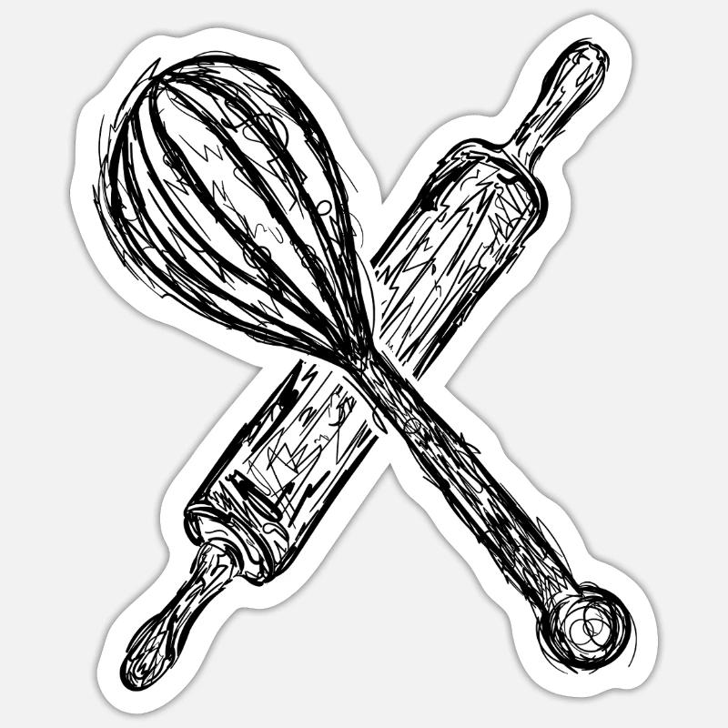 Rolling pin and hand mixer - Sticker size S (10 x 10 cm) - white matte