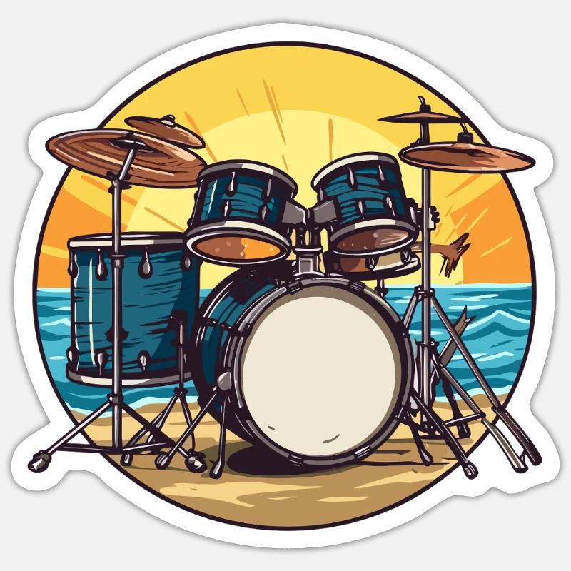 Drumset on the Beach Drum Drummer Sticker size S (10 x 10 cm)