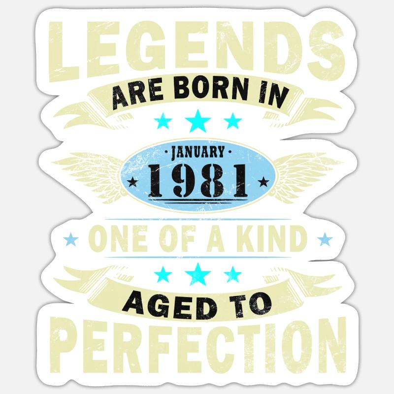 Janvier 1981 anniversaire janvier 1981 Janvier - Sticker taille S (10 x 10 cm) - blanc mat