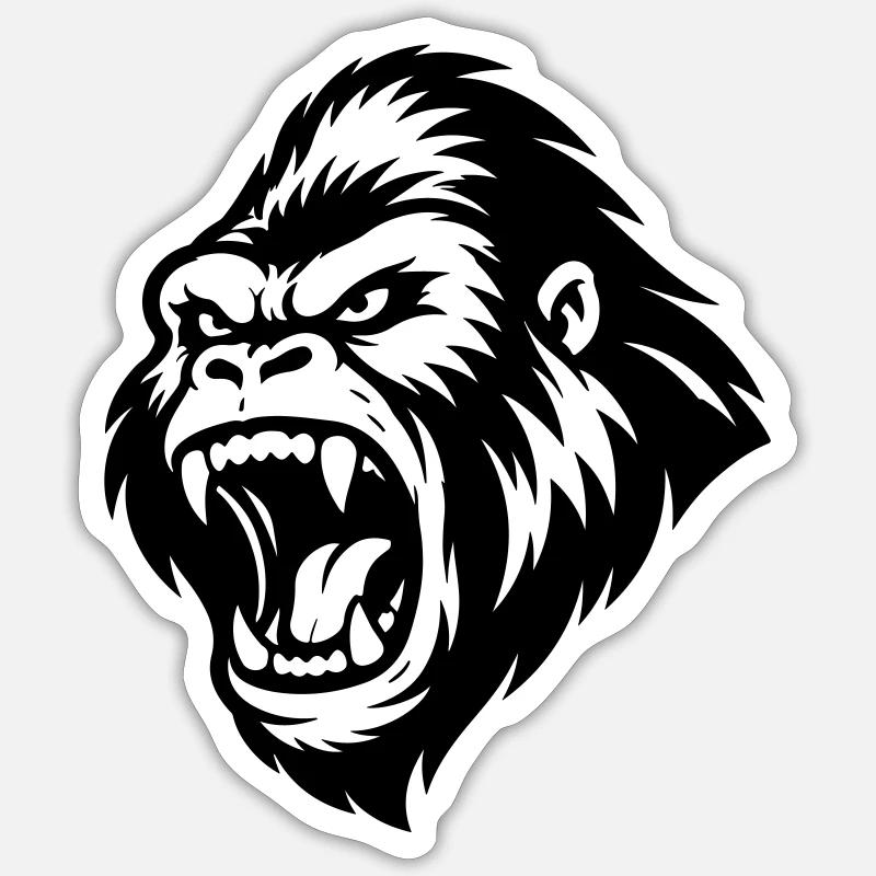 Gorille agressif - Sticker taille S (10 x 10 cm) - blanc mat