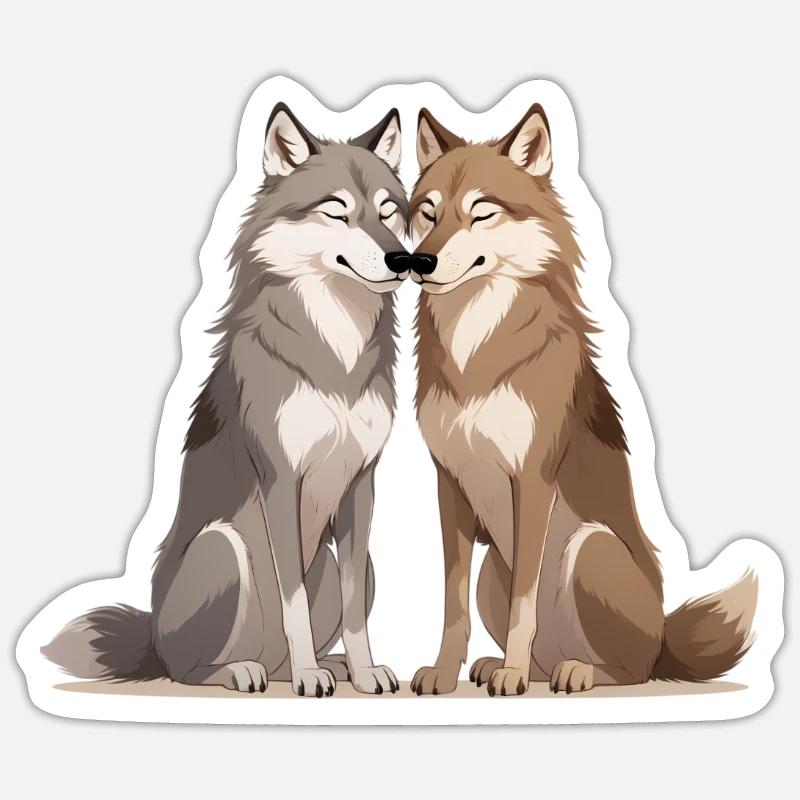 Hugging Wolves Duo - Sticker size S (10 x 10 cm) - white matte
