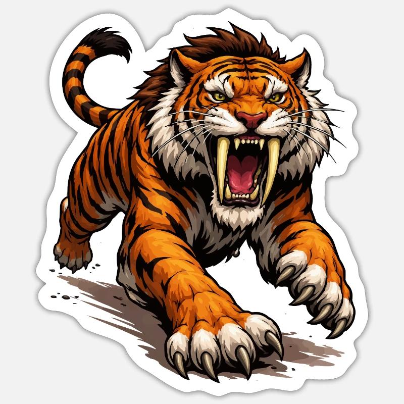 Comic Tiger Attack - Sticker size S (10 x 10 cm) - white matte