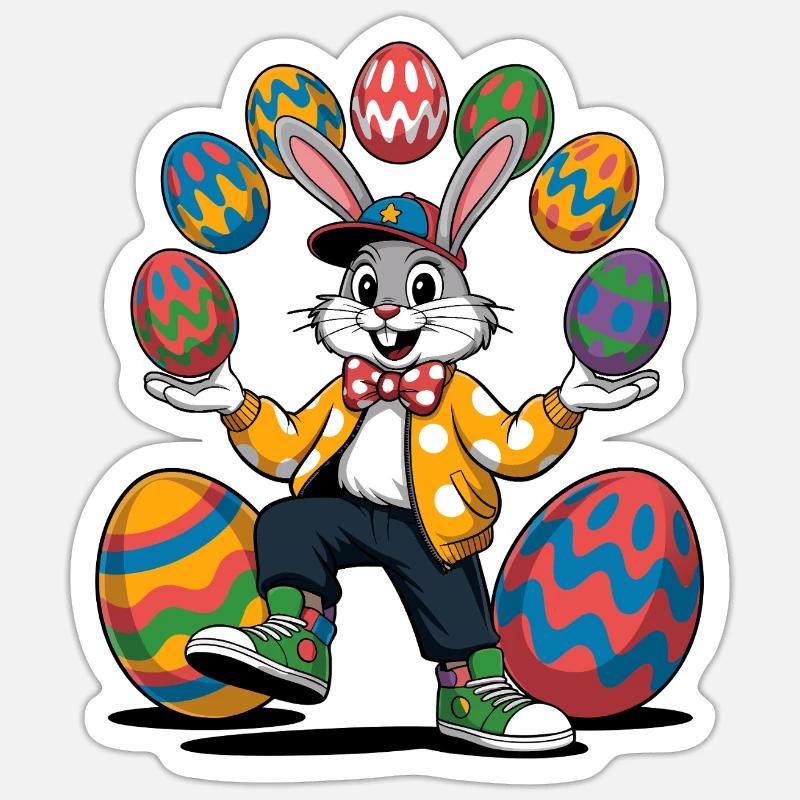 Osterhasen-Show mit bunten Eiern - Sticker Größe S (10 x 10 cm) - Mattweiß