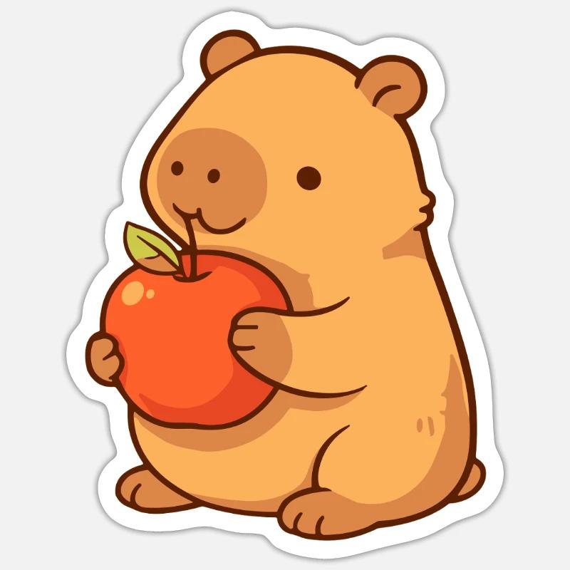 Illustration de capybara avec pomme - Sticker taille S (10 x 10 cm) - blanc mat