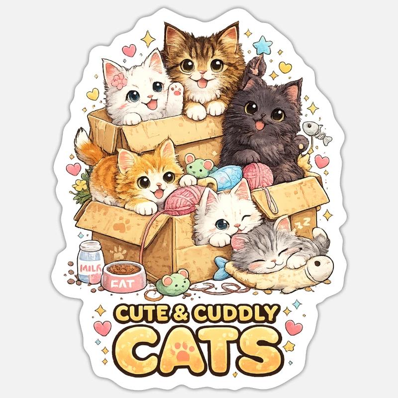 Cuddly kitten in a box Sticker size S (10 x 10 cm)