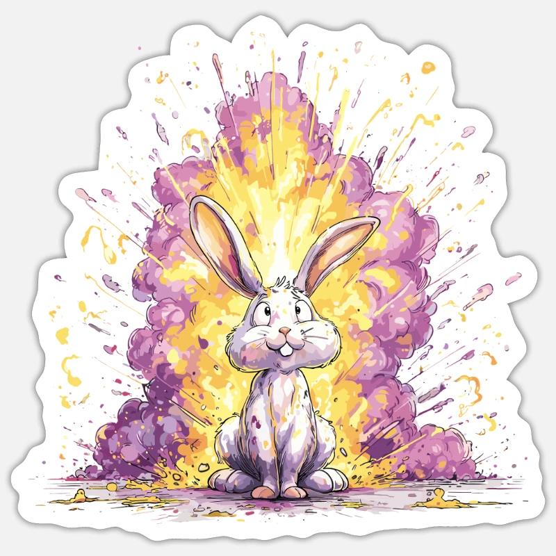 Farbexplosion Hase Illustration - Sticker Größe S (10 x 10 cm) - Mattweiß