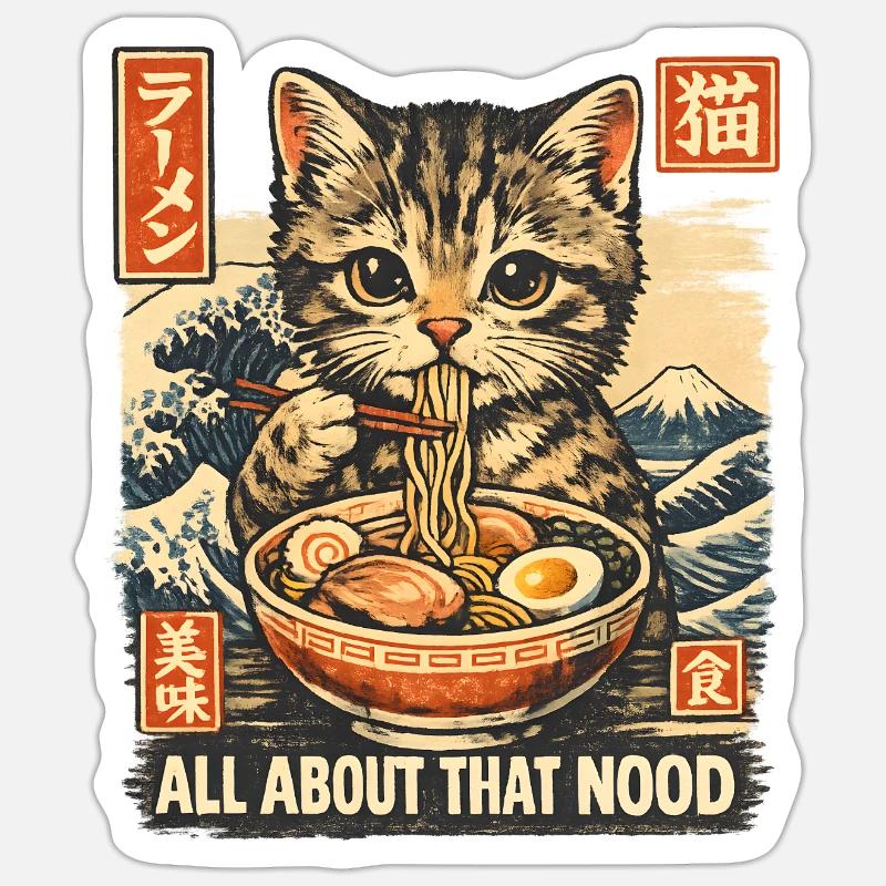 cat ramen - Sticker size S (10 x 10 cm) - white matte