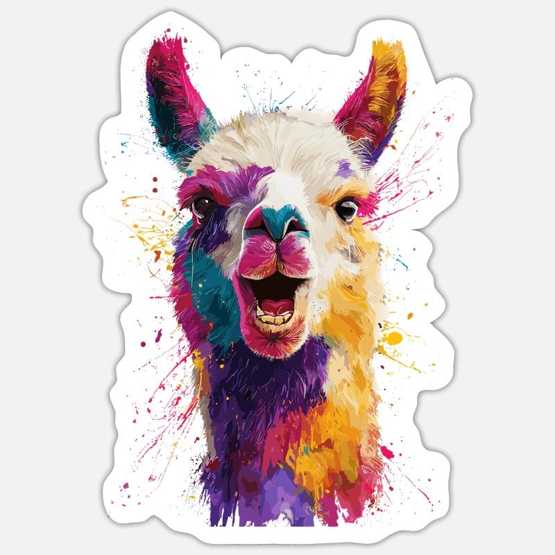 Farbenfrohe Llama Explosion Sticker Größe S (10 x 10 cm)