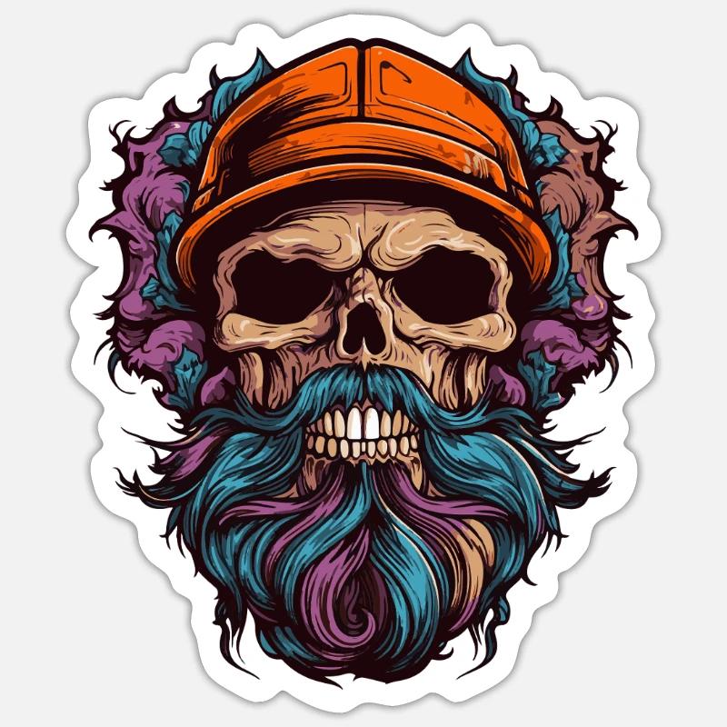 Crâne avec barbe - Sticker taille S (10 x 10 cm) - blanc mat