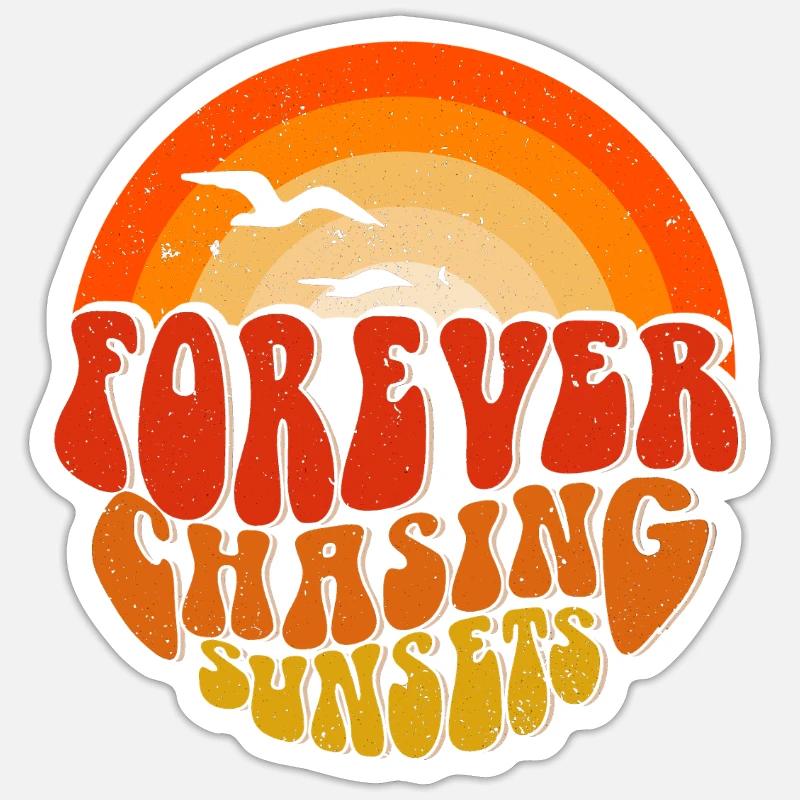 Forever Chasing Sunsets Retro Emblem - Sticker Größe S (10 x 10 cm) - Mattweiß