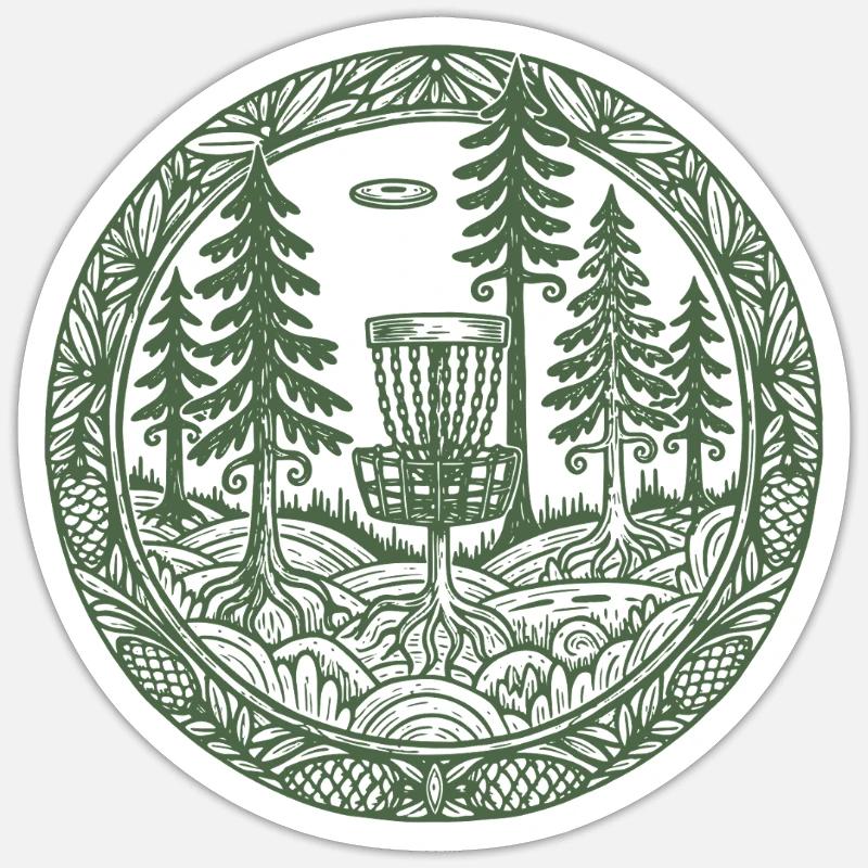Szene des Forest Disc Golf Basket Flying Disc Courses Sticker Größe S (10 x 10 cm)