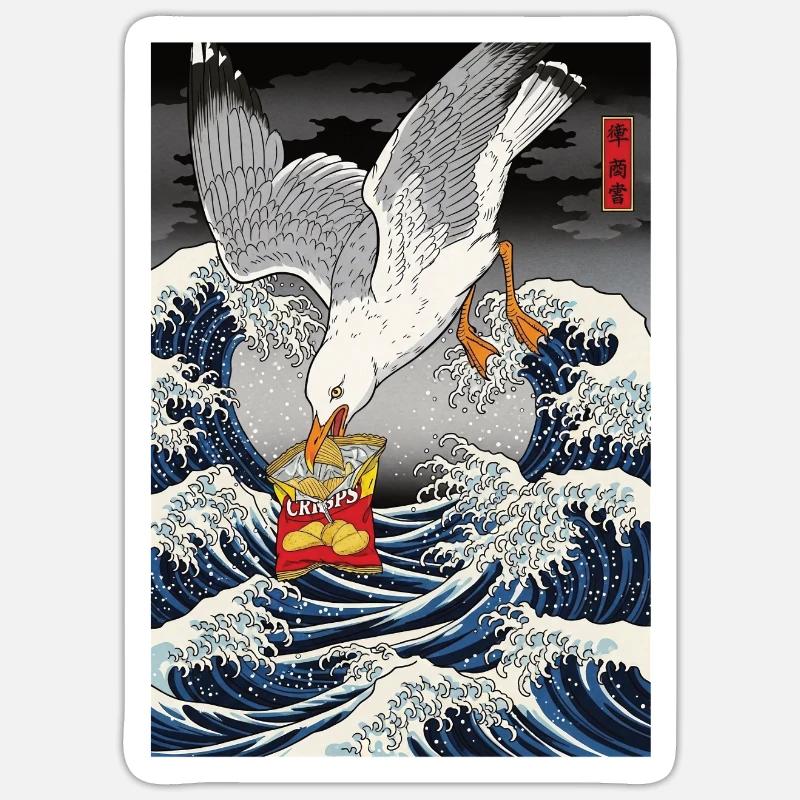 Seagulls Steals Chips Funny Sticker size S (10 x 10 cm)