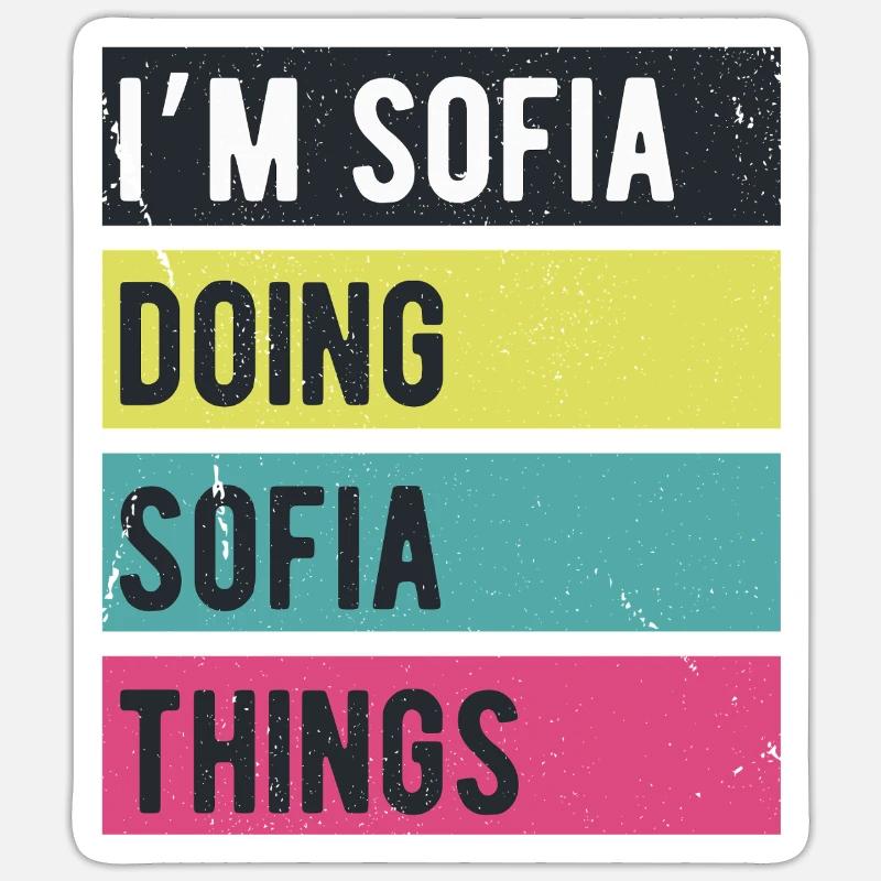 Ich bin Sofia und mache Sofia-Dinge in Retro-Farben Sticker Größe S (10 x 10 cm)