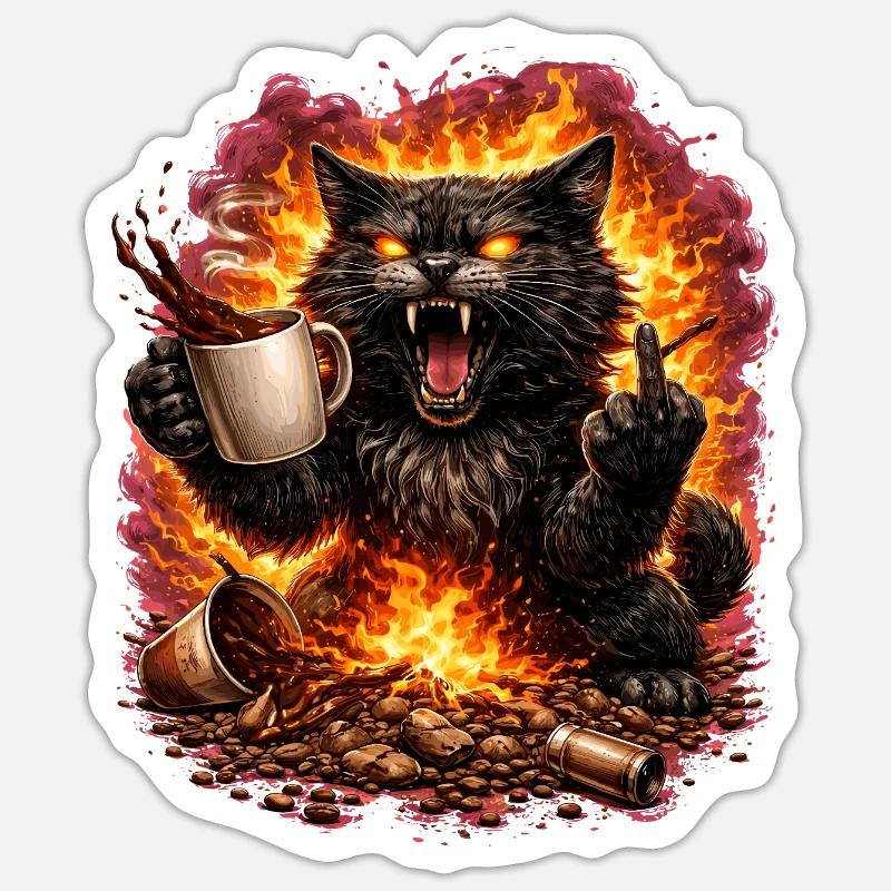 Fire Cat Coffee Defiance - Sticker size S (10 x 10 cm) - white matte