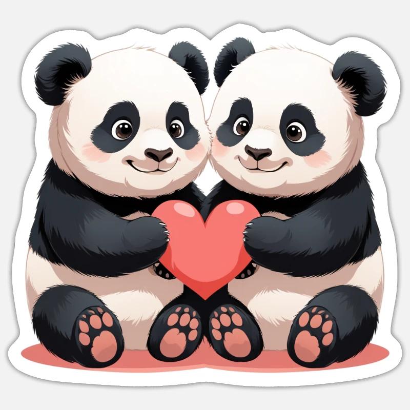 Panda Heart Duo Cuddle Time - Sticker size S (10 x 10 cm) - white matte