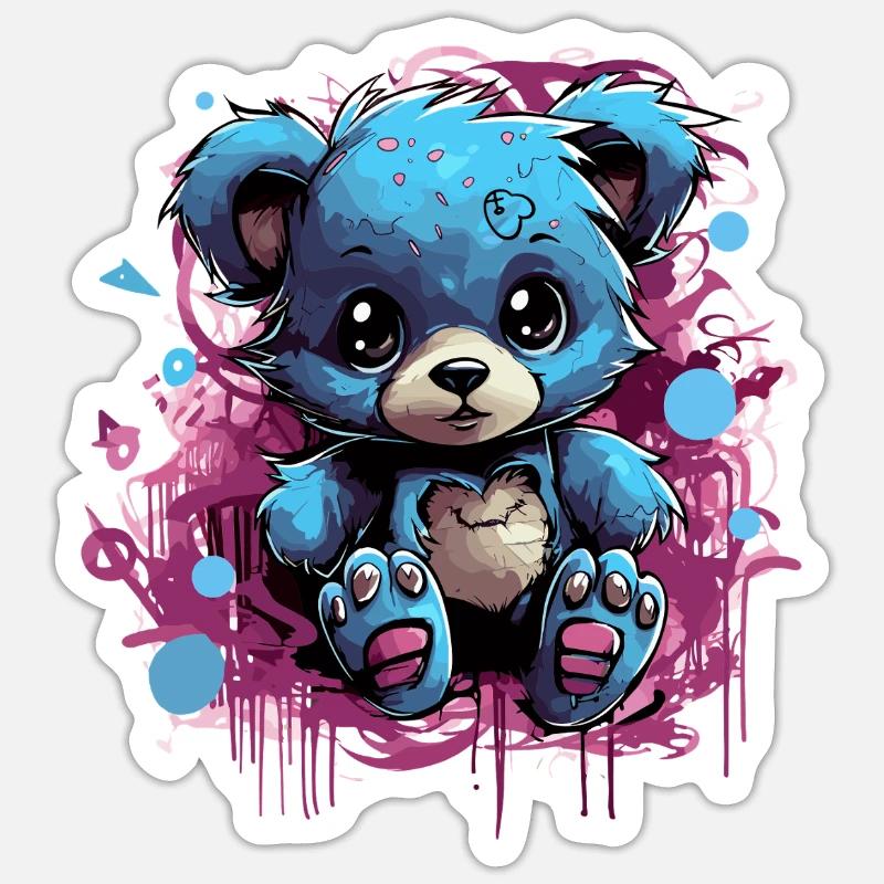 Blauer Kuschelbär Graffiti Pop - Sticker Größe S (10 x 10 cm) - Mattweiß
