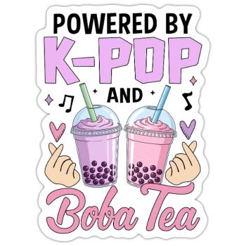 Powered By K Pop And Boba Tea - Sticker size S (10 x 10 cm) - white matte - Front